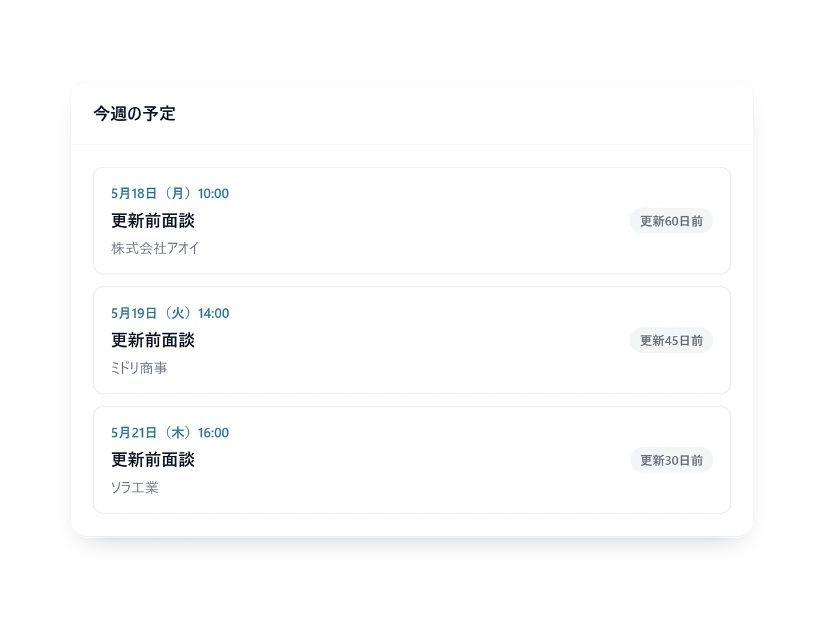 更新前面談が並んだ今週の予定一覧